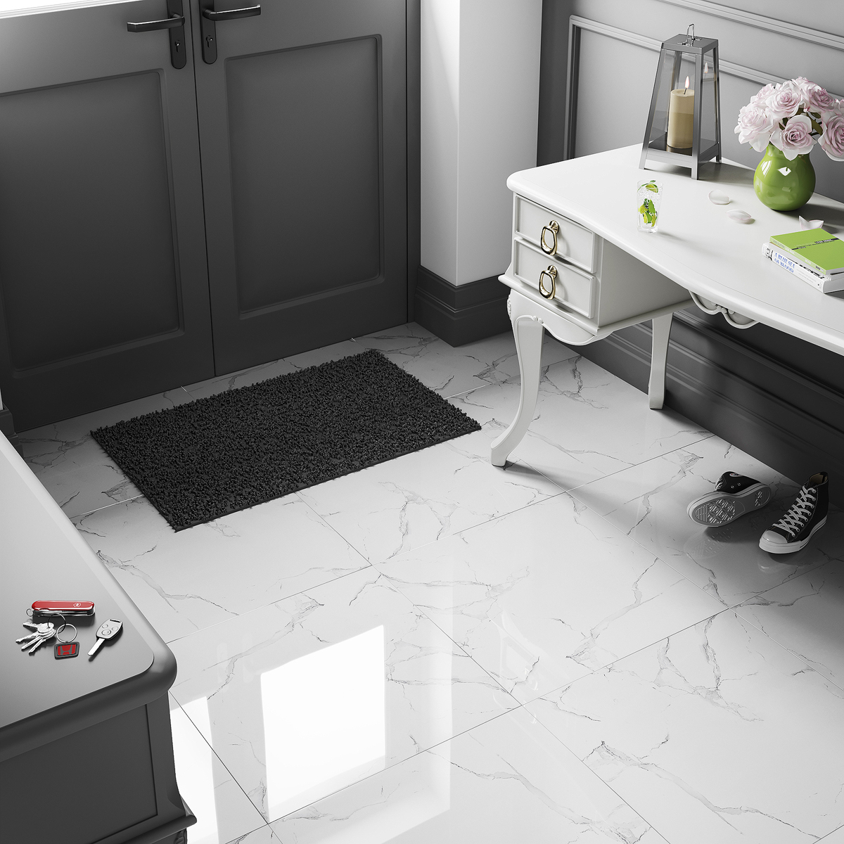 white marble flooring tiles
