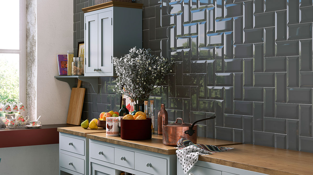 Metro Tiles Dark Grey Bevelled Gloss size: 10×20 - Top Ceramics How High Can You Tile A Wall In One Day