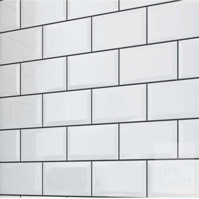 Metro White Bevelled Tile in Satin for Kitchen Wall Tile 10x20cm