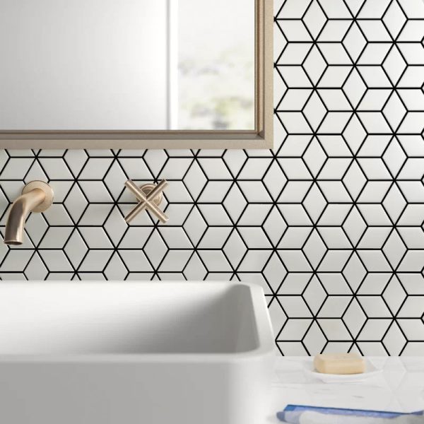 Mosaic White Porcelain Tile in Satin for Bathroom Wall Tile 31x26.5cm