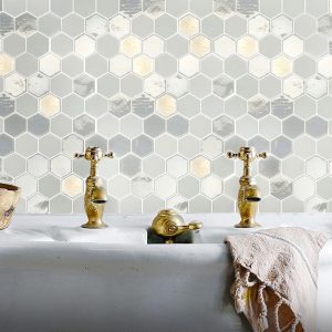 Mosaic Hexagon white mix 33x29.8cm - Sample approx. 4.5x4.5cm