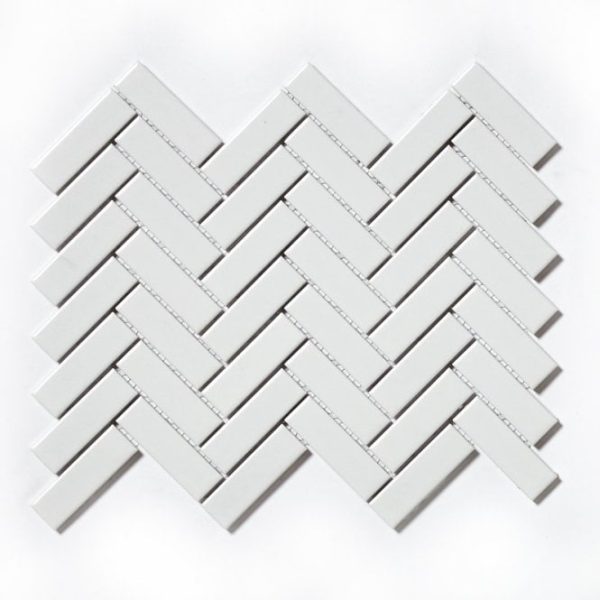 Mosaic White Porcelain Tile Herringbone in Satin 28x31cm