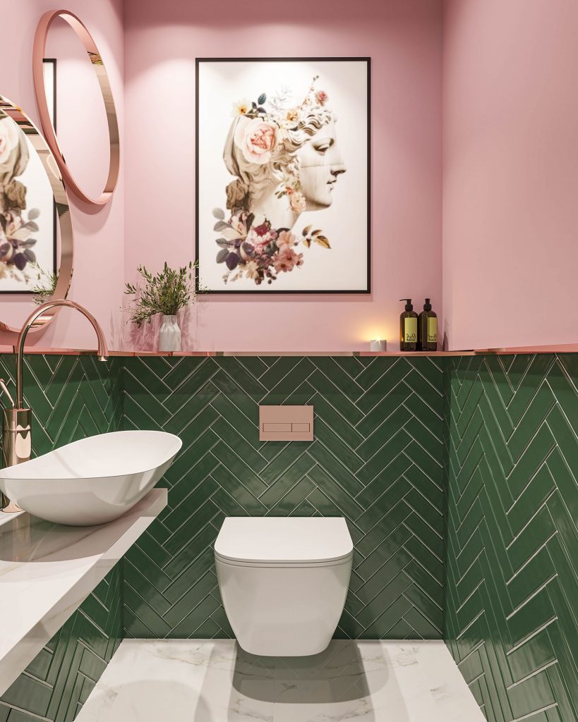 Green wall metro tiles bathroom wall tiles