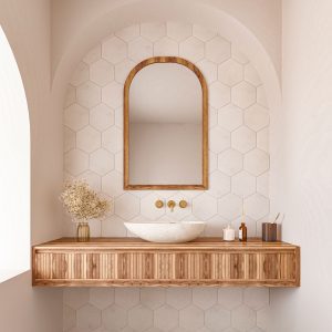 beige hexagon tiles floor wall bathroom tiles