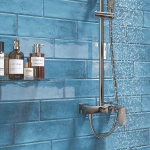 blue metro tiles bathroom feature wall