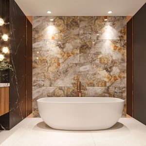 gold marble effect tiles feature wall bathroom tile