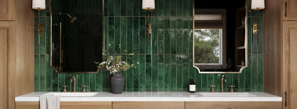 green metro tiles for splashback