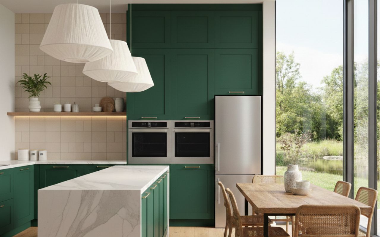 tiles in green kitchen