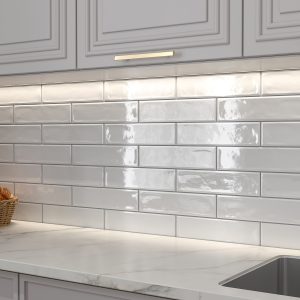 white metro tiles wall feature wall bathroom