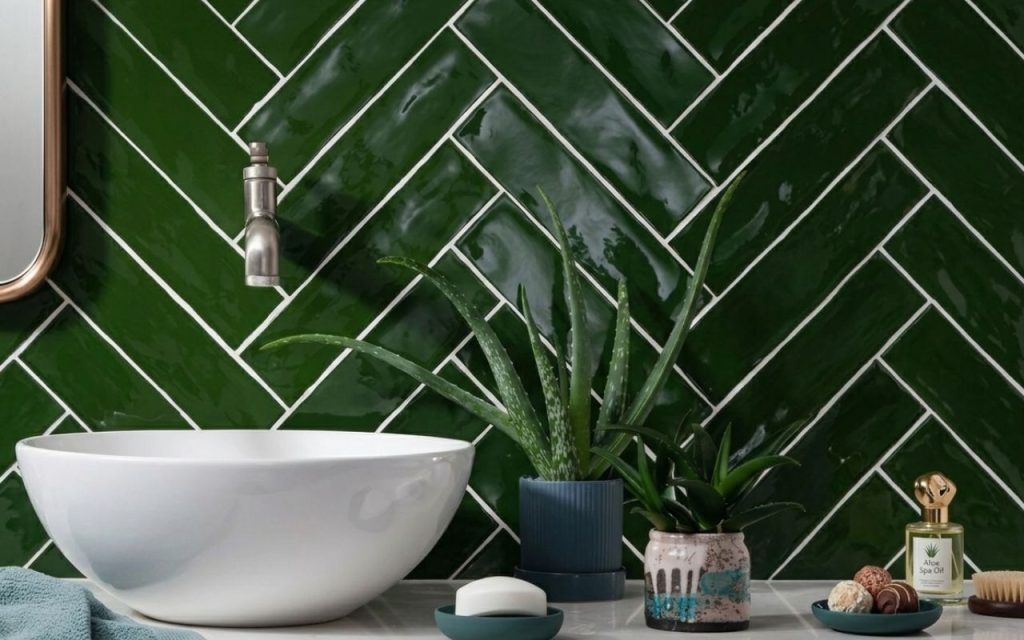 dark green bathroom tiles