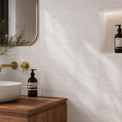 light grey stone effect tiles bathroom wall and floor tiles