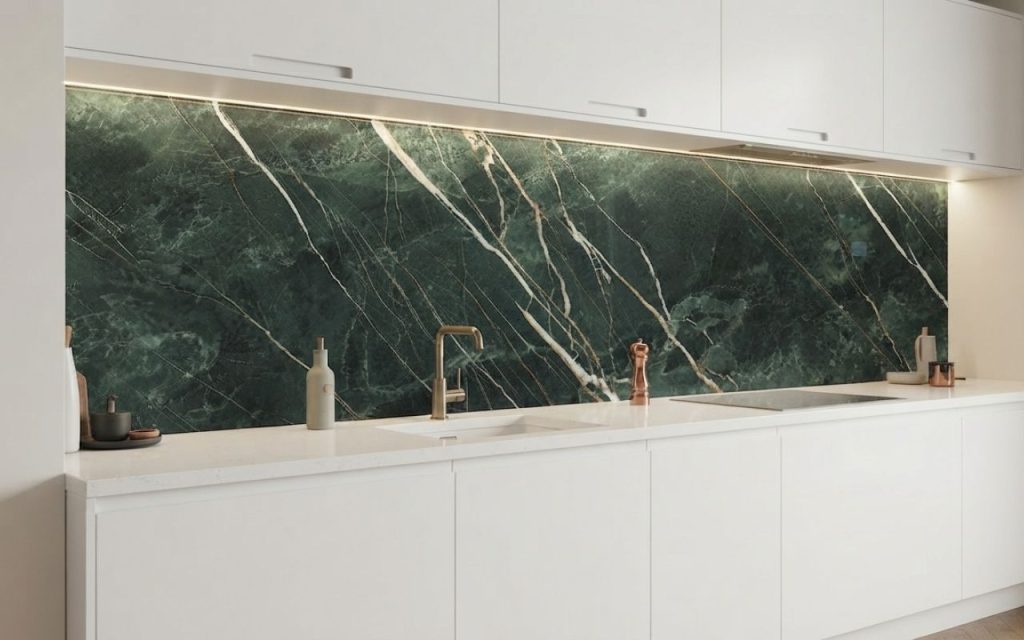 green marble tiles in the kitchen