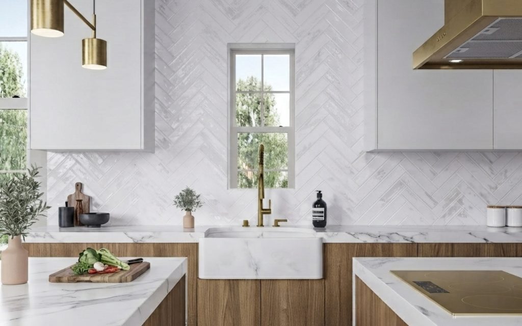 white metro tiles in the kitchen