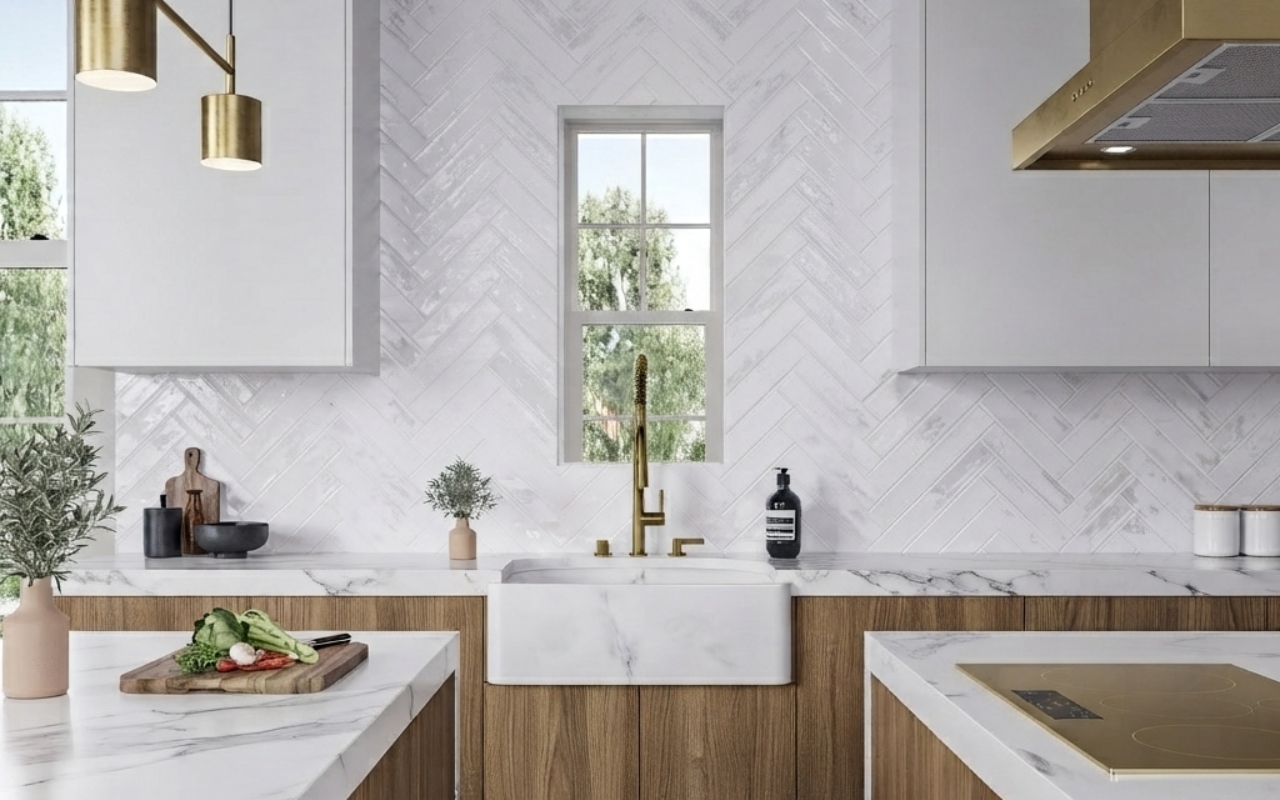 white metro tiles in the kitchen