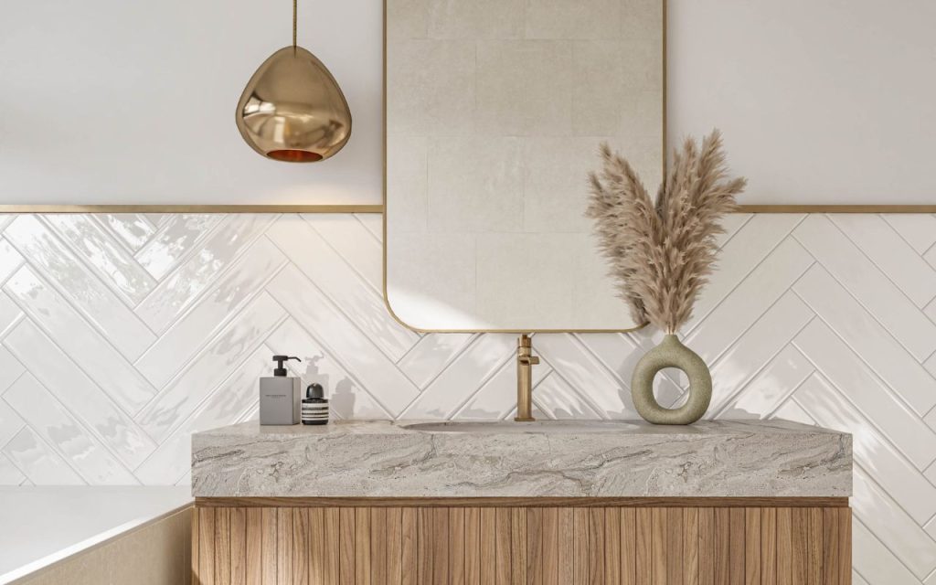 white metro tiles in the bathroom
